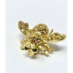 Joan Rivers Gold Rhinestone Crystal Bee Gold Tone Pin Brooch